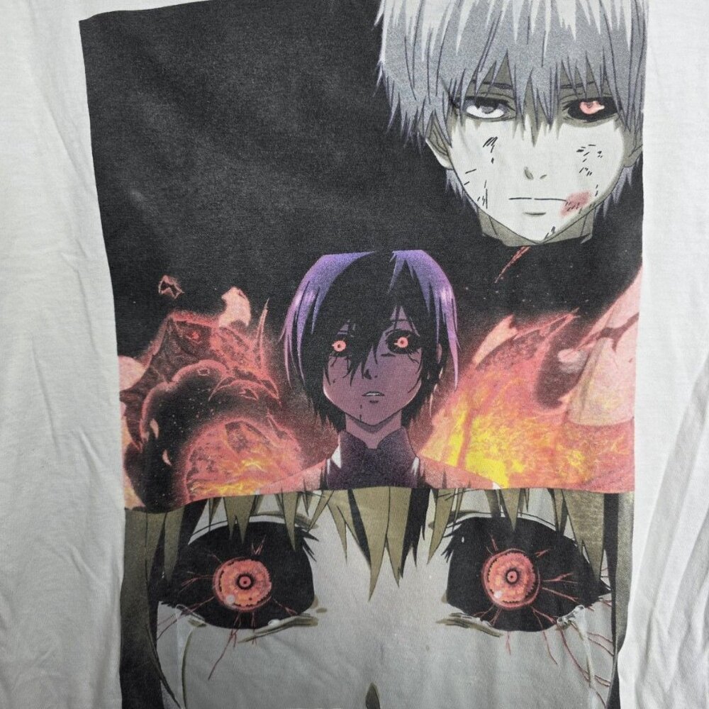 Tokyo Ghoul Anime T-Shirt Mens Size 2XL XXL White Faces Eyes Kanji